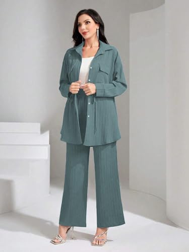 Tadkee Polyester WomenS Solid Color Casual Long Sleeve Top And Pant Co-Ord Set With Pockets | Co Ord Set For Women | Kurta Set