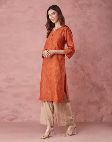 Fabindia WomenS Cotton Silk Printed Regular Kurta (1038254Rust_Rust