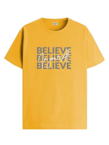 ADRO Mens Solid Regular Fit T-Shirt (RN24-INV-MU_Mustard
