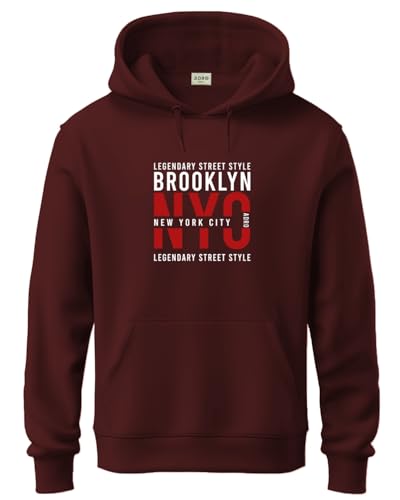 ADRO Mens Cotton Blend Neck Hooded Sweatshirt (H24-NYC-MR_Maroon