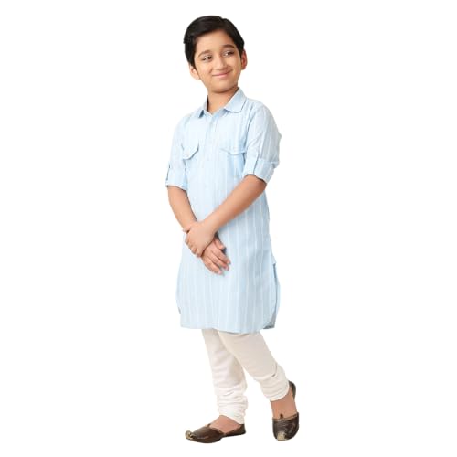 Fabindia BoyS Cotton Self Design Regular Kurta (1030881Lightblue_Light Blue