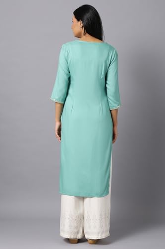 Aurelia Women? Mughal Printed Thread Embroidery Straight Kurta | Lightweight Round Neck Kurta for Women | Mughal Printed Kurta for Women | Beautiful Regular Fit Kurta for Women