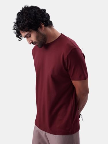 The Souled Store Original: Rhubarb Men and Boys Short Sleeves Round Neck Burgundy Solid Supima Cotton Regular Fit T-Shirts