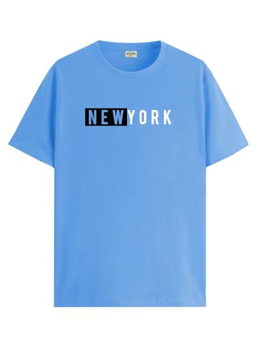 ADRO Mens Solid Regular Fit T-Shirt (RN24-NKY-SK_Sky Blue