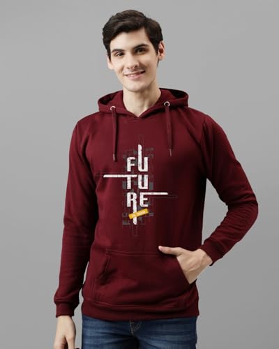 ADRO Men's Printed Hoodie, Burgundy, Size 34, Model H24-FTR-MR, Cotton Blend