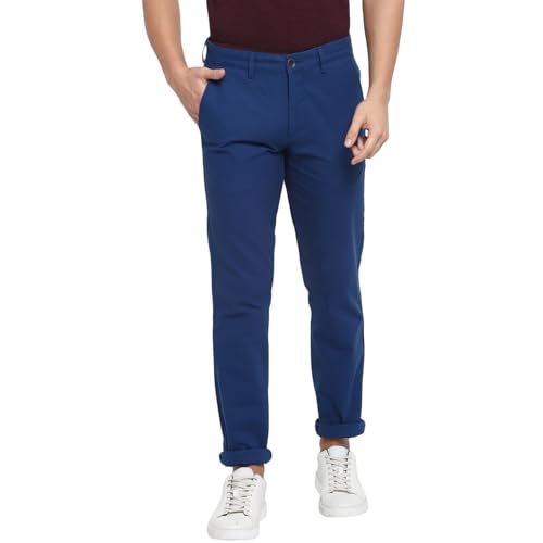 Turtle Men 100% Cotton Indigo Ultra Slim Fit Blue Casual Trouser