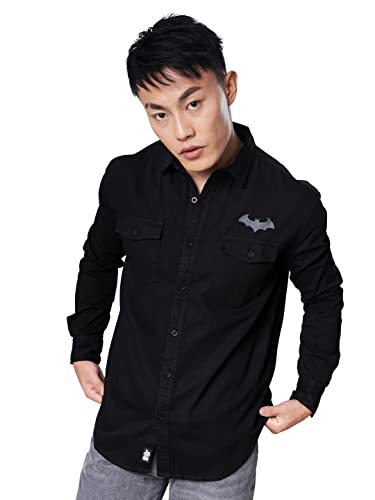 The Souled Store Men Official Batman: Fear The Bat Black Printed Shirts Shirt For Men Casual Half Sleeves Regular Fit Printed St