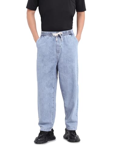 The Indian Garage Co Mens Barrel Loose Fit Solid Mid-Rise Jeans