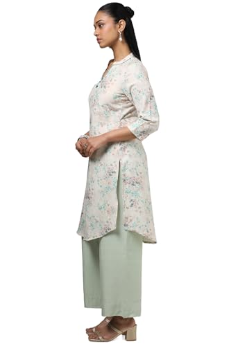 Soch Womens Beige Cotton Linen Floral Print Kurta with Beads
