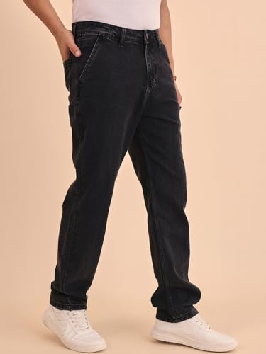 Style Quotient Men Relaxed Fit High Rise Cotton Jeans Black