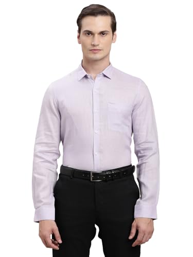 Turtle Men Purple Slim Fit Solid Pure Linen Formal Shirt