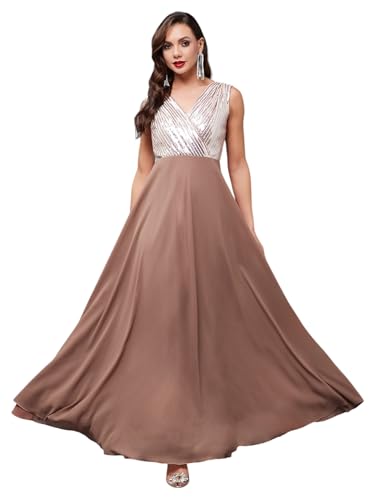 Miss Chase WomenS V-Neck Sleeveless Maxi Dress (Mcss24D16-61-312-04, Dusty Peach, M)
