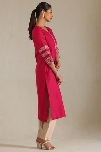 Soch Womens Fuchsia Viscose Blend Embroidered Kurta with Thread Work