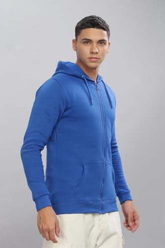 ADRO Men's Cotton Neck Hooded Sweatshirt (ZHH-24-PLN-RB_Royal Blue