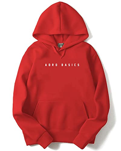 ADRO Mens Cotton Neck Hooded Sweatshirt (H22-M-AR2-RD_Red_XL)
