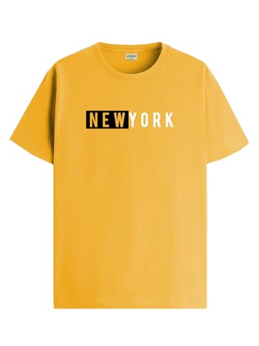 ADRO Mens Solid Regular Fit T-Shirt (RN24-NKY-MU_Mustard