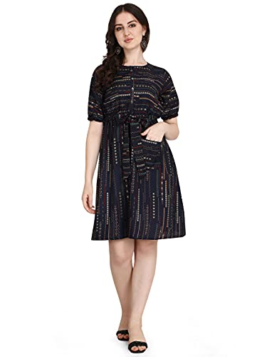 Greciilooks Women Rayon Anarkali Regular Fit Kurti (Blue, Small)