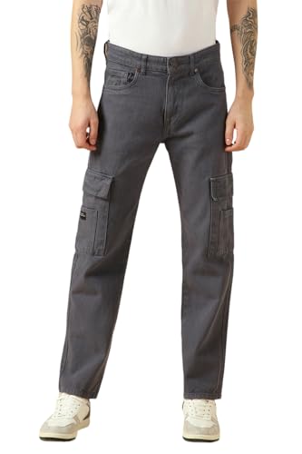 Dennis Lingo Mens Grey Cotton Relaxed Fit Mid-Rise Casual Jeans