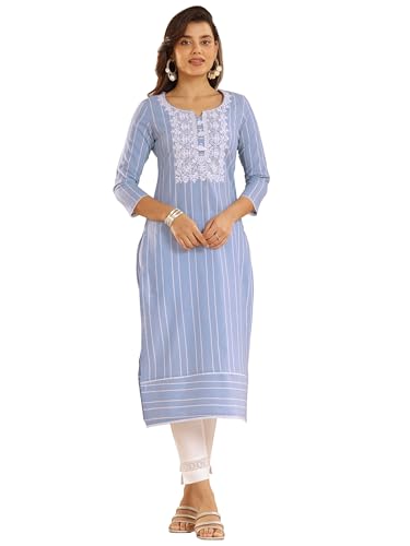 Libas WomenS Cotton Stripes Regular Kurtas (98262 Blue