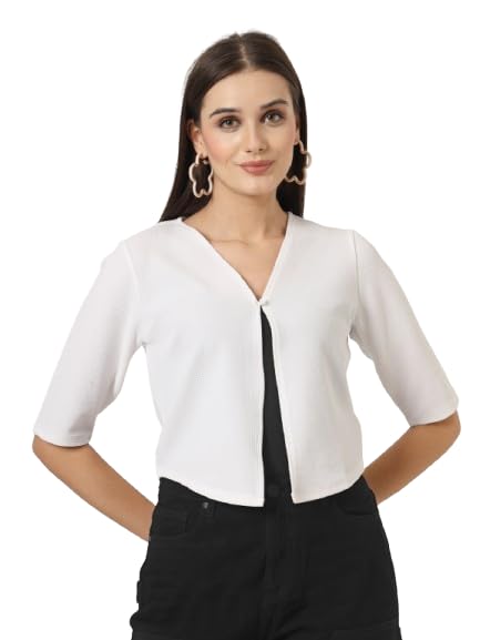 Style Quotient Women White Solid Knit Shrug