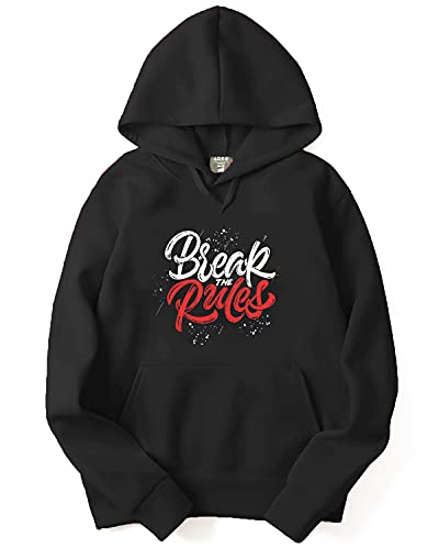 ADRO Mens Cotton Neck Hooded Sweatshirt (H21-M-RUL-BL_Black_XL)