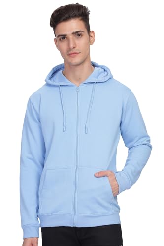 ADRO Mens Cotton Neck Hooded Sweatshirt (ZHH-24-PLN-SK-XL_Sky Blue)