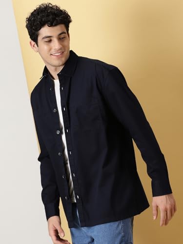 Thomas Scott Mens Oversized Fit Shirt (TS1247_Navy Blue