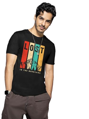 Bewakoof MenS Graphic Print Regular Fit Half Sleeve Round Neck Cotton T-Shirt Black