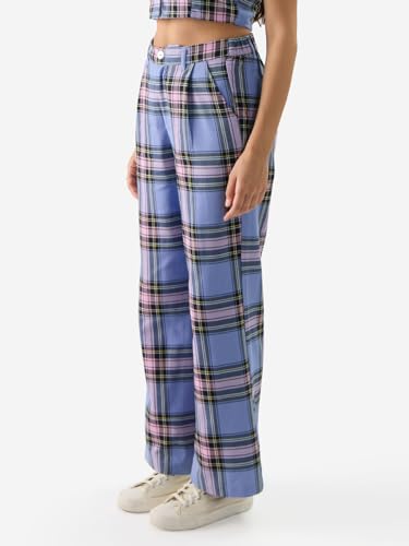 The Souled Store Lilac Blossom Women and Girls Straight Fit High Rise Cotton Checkered Pants