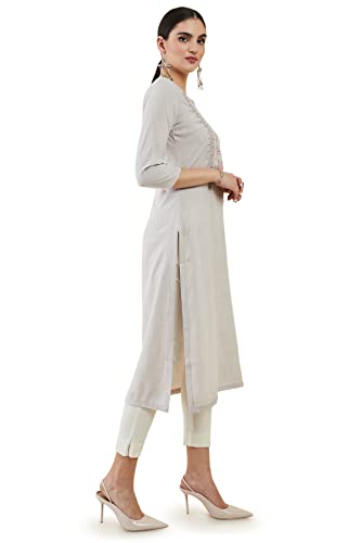 Soch Grey Rayon Straight Kurta With Floral Embroidered Designs