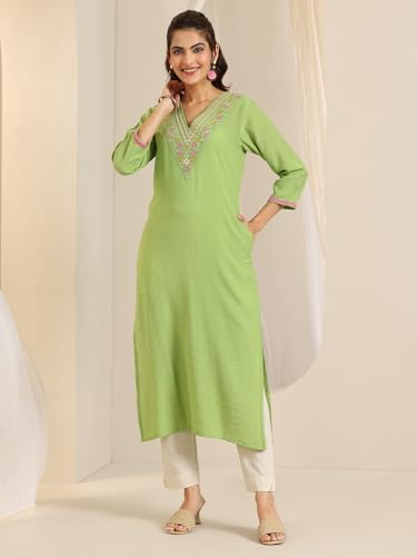 Libas Women's Silk Blend Solid Straight Kurtas