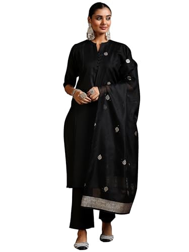 Libas Womens Silk Blend Solid Kurta Set (39042_Black