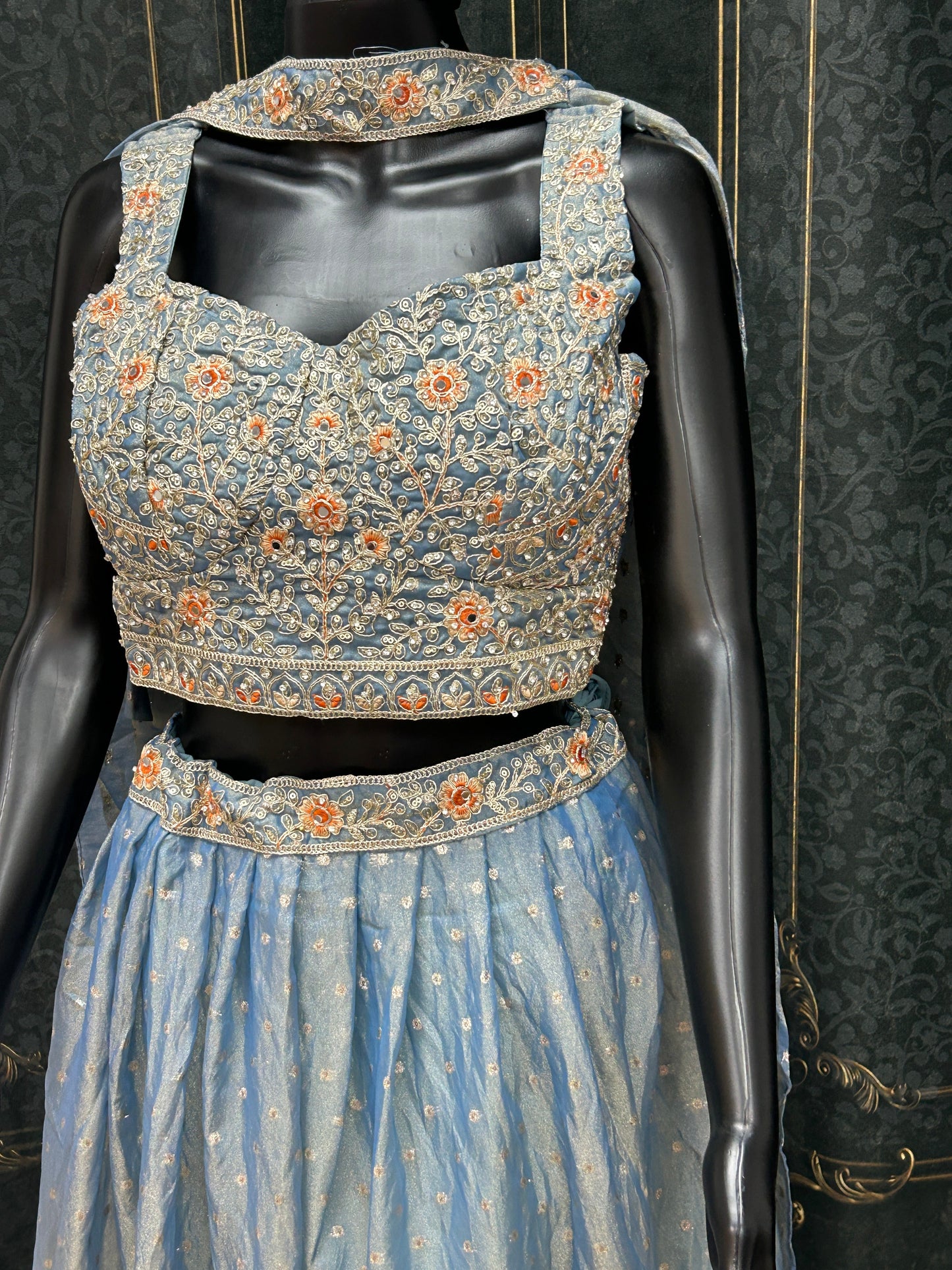 Pastel blue: Tissue silk lehenga Choli set