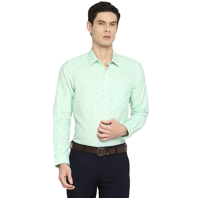 Turtle Men Cotton Blend Light Green Slim Fit Printed Shirts
