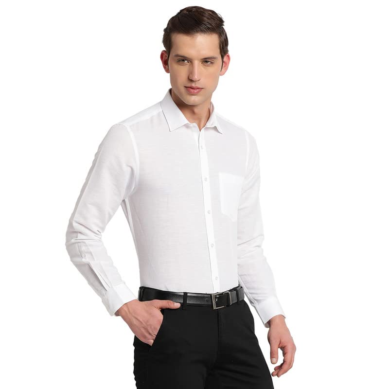 Turtle Men Cotton Linen White Plain Slim Fit Full Sleeve Formal Shirt