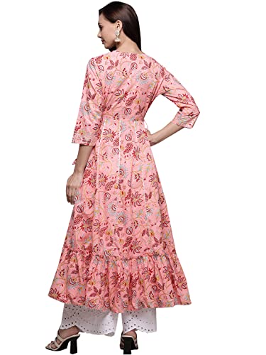 ishin Women's Pink Embellished Anarkali Kurta