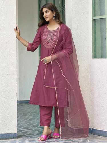 Sanisa WomenS Chinnon Sequence Embroidery Work Straight Kurta With Pant And Dupatta Set| Ethnic Set | Suit Set | Kurta Set(168K
