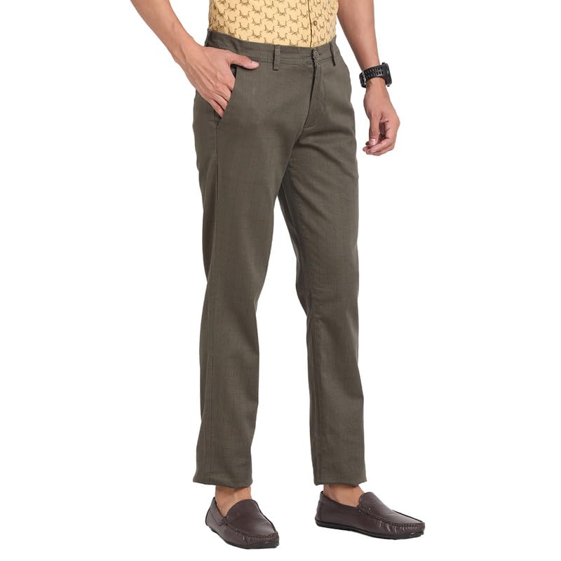 Turtle Men Cotton Stretch Brown Check Ultra Slim Fit Casual Trouser