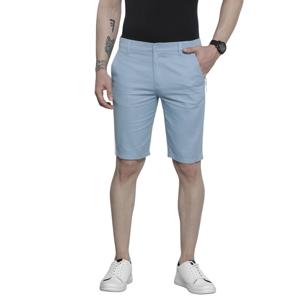 The Indian Garage Co Men Slim Fit Solid Mid-Rise Shorts Light Blue