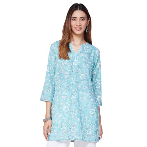 Fabindia WomenS Cotton Printed Slim Kurta (1037270Aqua_Aqua