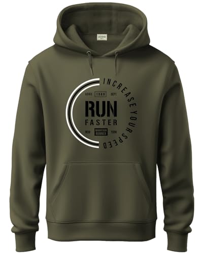 ADRO Mens Cotton Neck Hooded Sweatshirt (H24-FAST-OL-M_Olive)