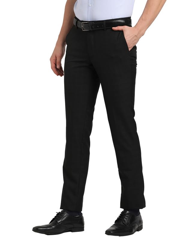 Turtle Men Poly-Viscose Black Check Ultra Slim Fit Formal Trouser
