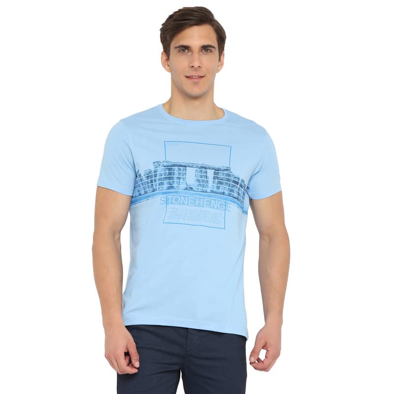 Turtle Men Essentials Sky Blue Printed Round Neck T-Shirts