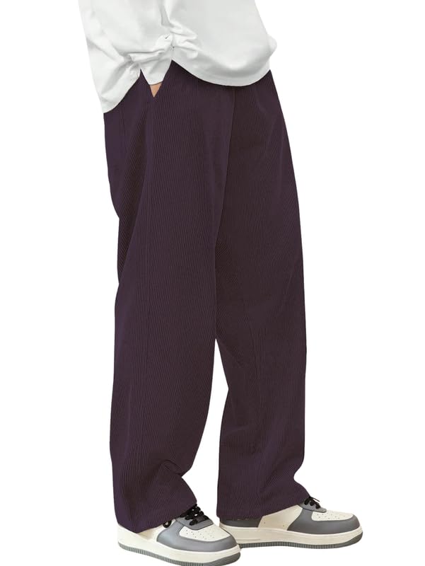 SMOWKLY Mens Premium Cotton Rib Relaxed Fit Trouser || Flexible Elastic Waist with Drawstring || Comfortable Pant for Causal &