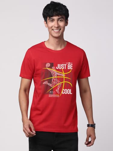 ADRO Men's Graphic Printed 100% Cotton T-Shirt - Regular Fit, Printed T-Shirts for Men (RN24-BCL-RD_Red)