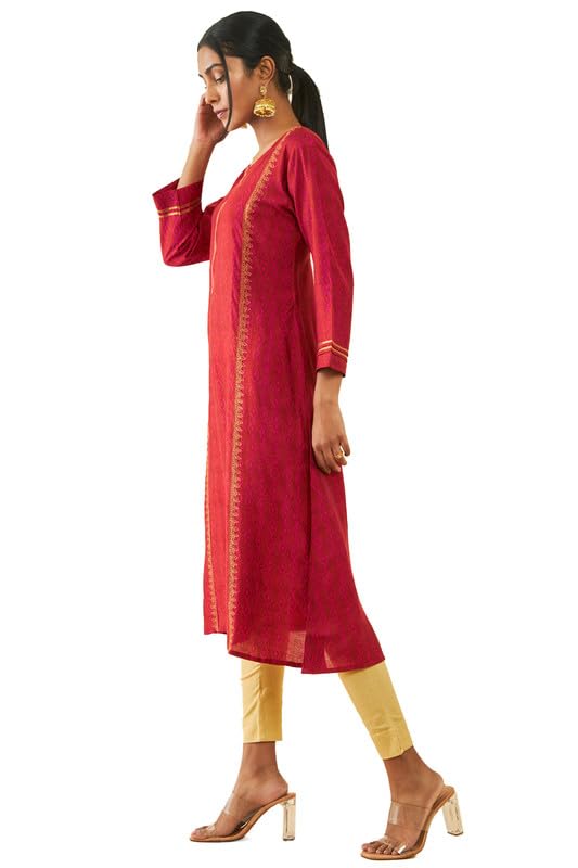 Soch Womens Muslin Printed A-Line Kurta with Zari Embroidery Details