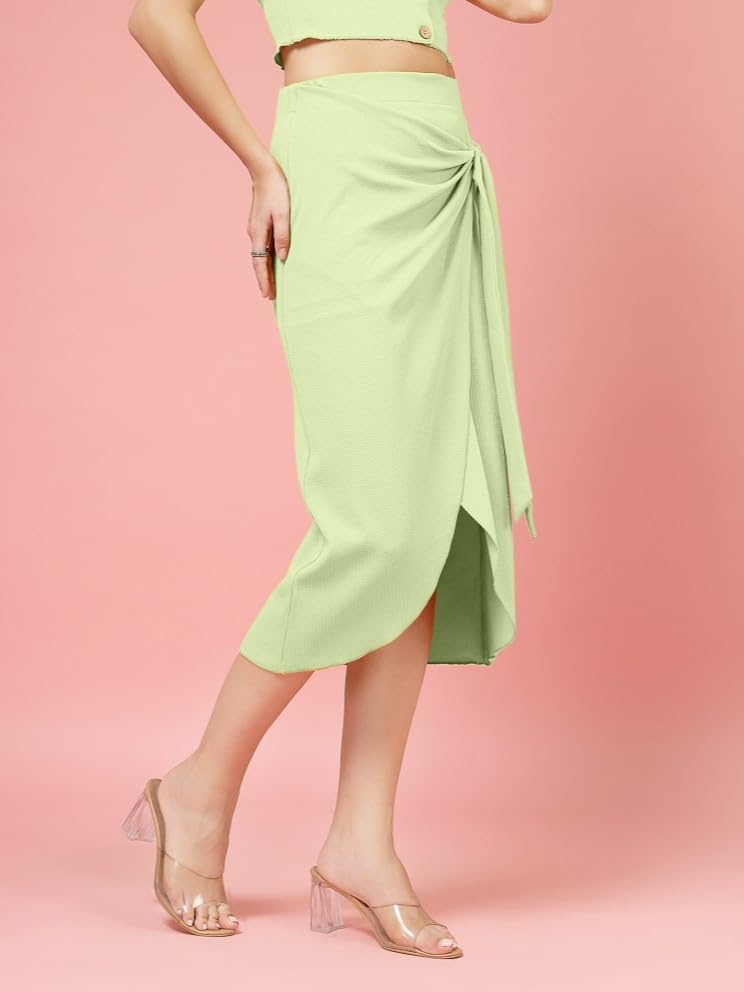 OOMPH! Stertchable Ribbed Wraparound Lycra Skirt for Women Green - msk254