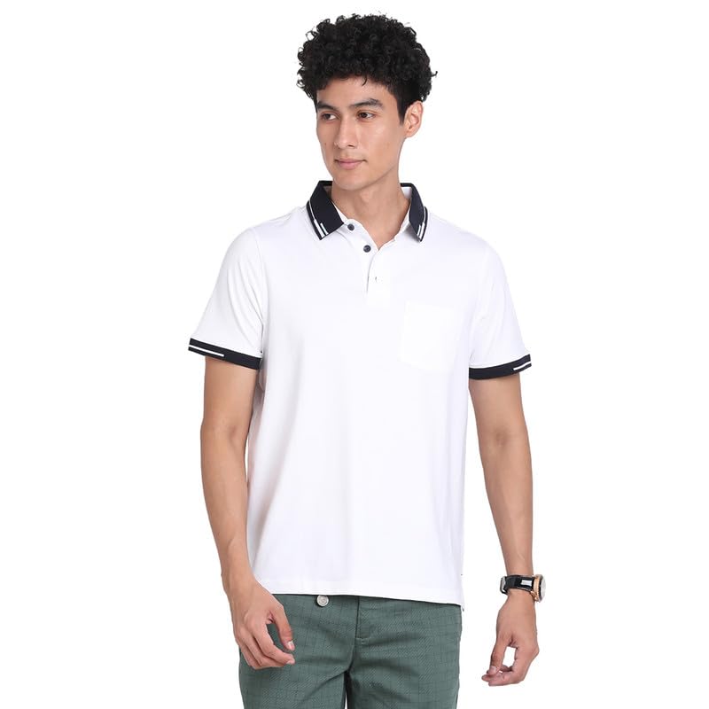 Turtle Men Cotton Stretch White Plain Polo Neck Half Sleeve Casual T-Shirt