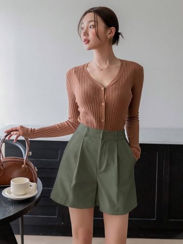 Greciilooks WomenS Western Shorts Trendy Knee Length Casual Bottoms | Relaxed Fit Summer Shorts For Girls & Women Green
