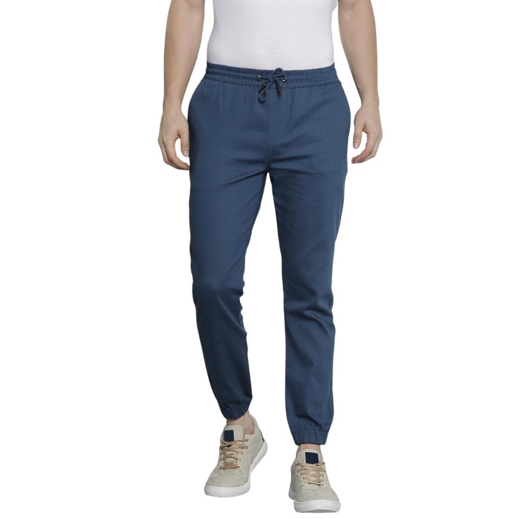 The Indian Garage Co Men Slim Fit Solid Mid-Rise Stretchable Chino Joggers Dark Blue
